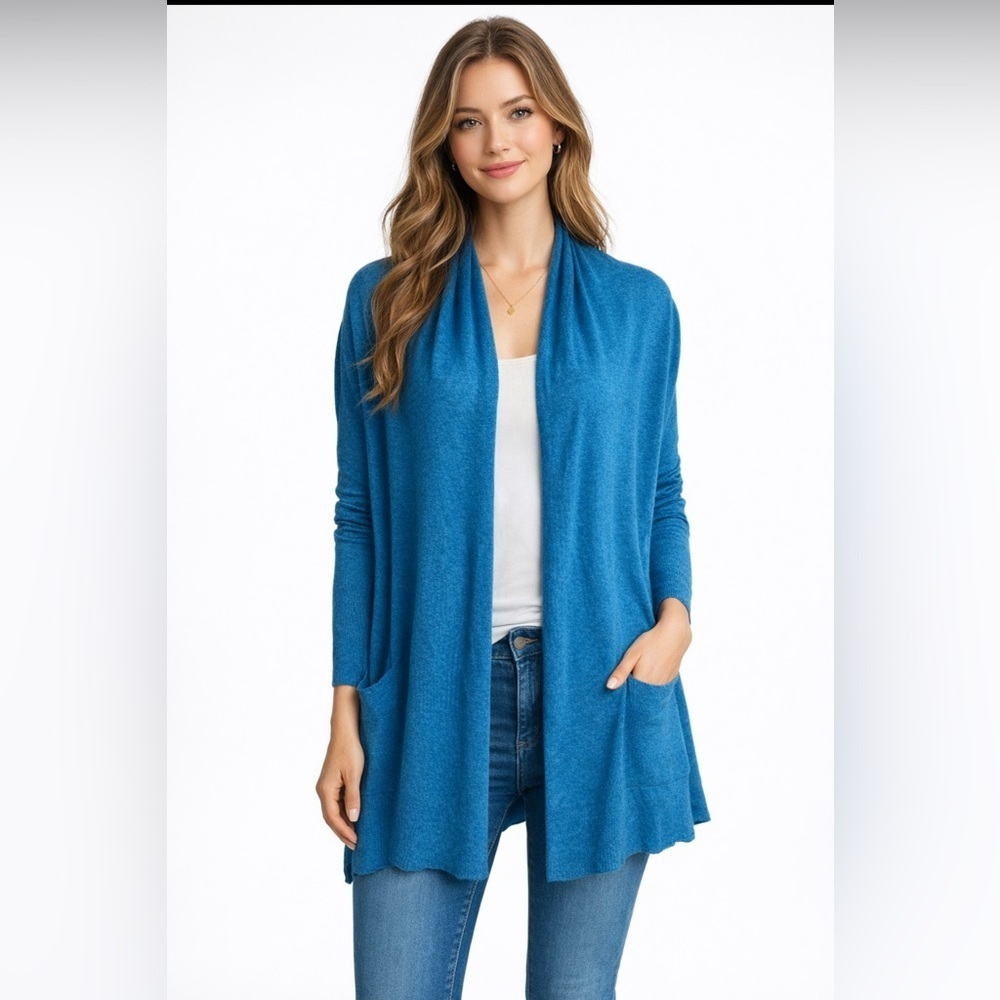 Zadig & Voltaire Dana CP Women Cashmere Open Front Cardigan Blue Size S Flaw